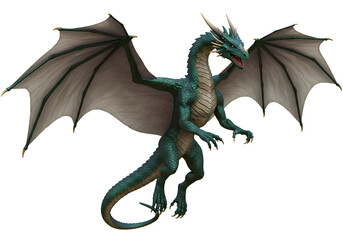 Majestic Green Dragon: Fantasy Creature Illustration, Mythical Beast, Winged Reptile