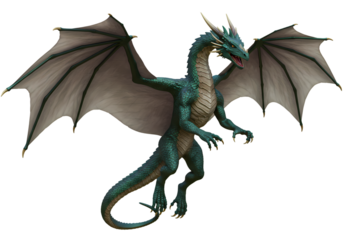 Majestic Green Dragon: Fantasy Creature Illustration, Mythical Beast, Winged Reptile
