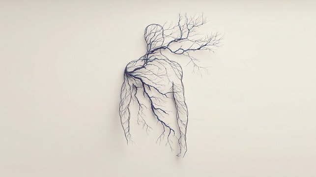 Line art transformation of human silhouette into branching tree