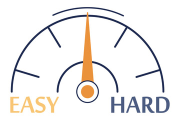 Easy hard meter gauge level indicator difficulty scale measurement challenge task simple complex 100 vector art illustration and png 