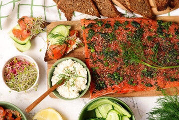 Traditional Norwegian Salmon Gravlax with Dill.top veiw