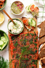 Traditional Norwegian Salmon Gravlax with Dill.top veiw