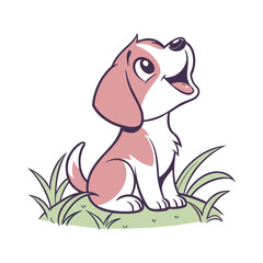 Cute Cartoon Puppy Sitting and Smiling – Happy Dog Mascot Illustration , pet logo design .