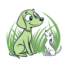 Cute Cartoon Puppy Sitting and Smiling – Happy Dog Mascot Illustration , pet logo design .