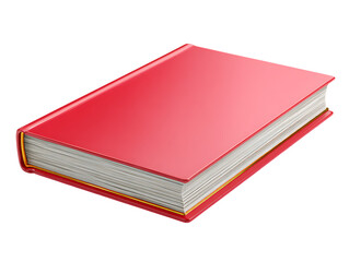 A closed red hardcover book with thick white pages and gold edging isolated on transparent background