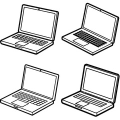 Laptop Computer Coloring Book Page – Hand-Drawn Cartoon Technology Illustration