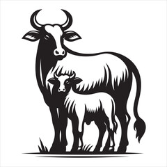 Obraz premium Majestic Cow Silhouette - A Symbol of Rural Life , black colour vactor 