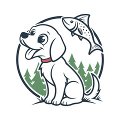 Cute Cartoon Puppy Sitting and Smiling – Happy Dog Mascot Illustration , pet logo design .