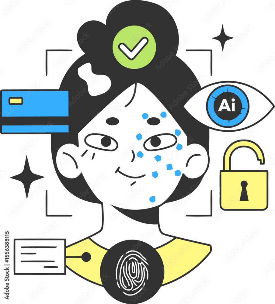 Poster artificial intelligence ai face recognition security biometric data protection authentication unlock