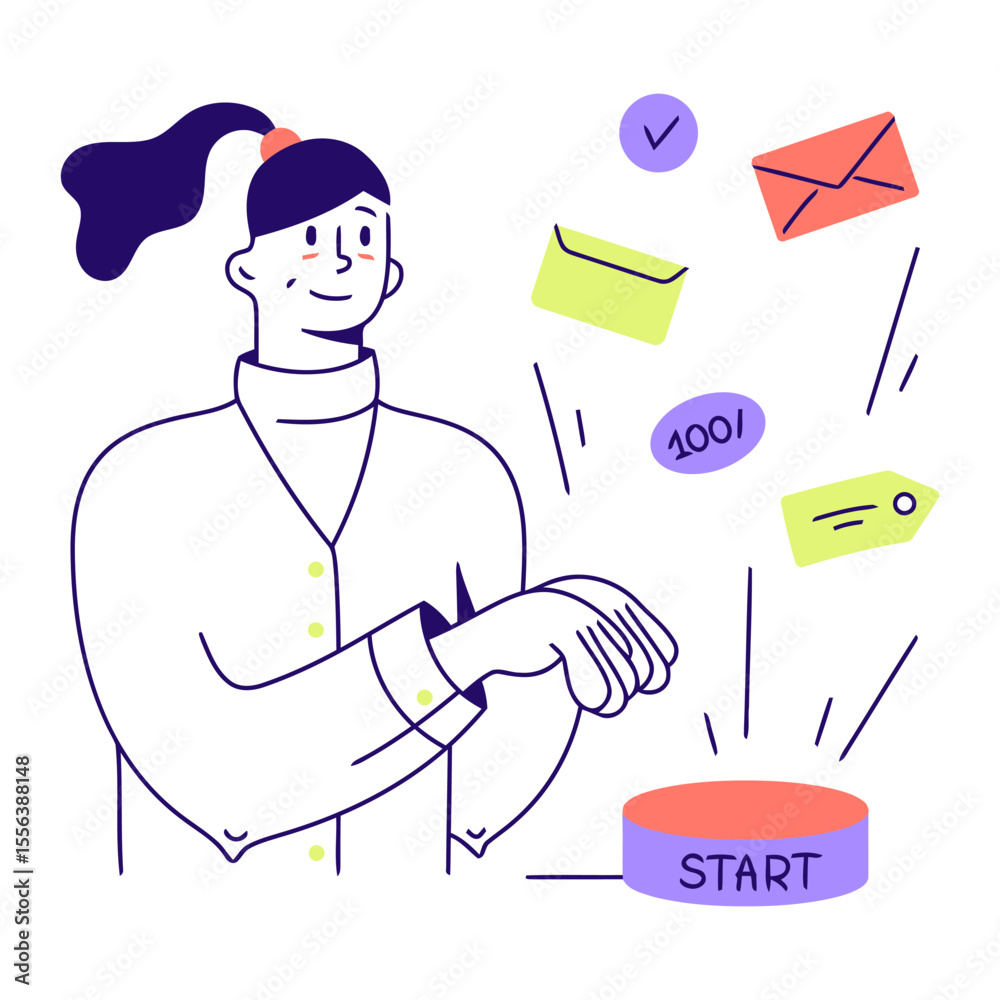 Poster business start button email message communication workflow process management automation efficiency 