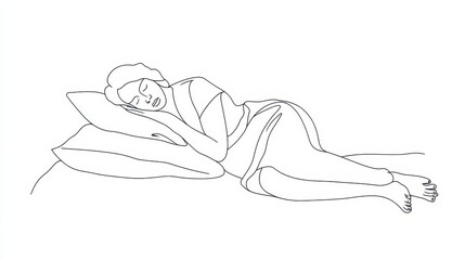 Lineart of person sleeping calmly on side in peaceful rest
