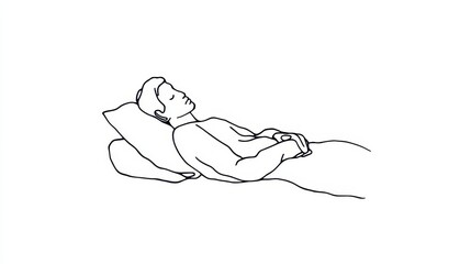 Line art person sleeping comfortably on back with pillow