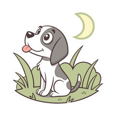 Cute Cartoon Puppy Sitting and Smiling – Happy Dog Mascot Illustration , pet logo design .