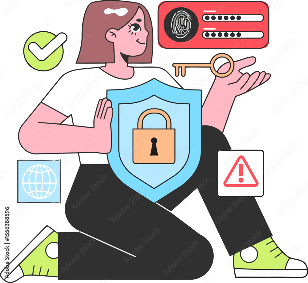Poster security data protection privacy internet network safety shield lock key password authentication acc