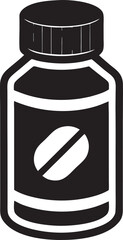 Black pill bottle with white pill symbol medicine health