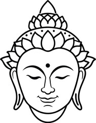 Peaceful Buddha Face with Top Knot