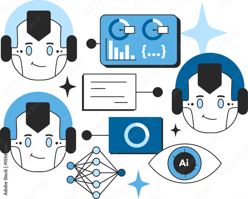 Poster ai robots machine learning data analysis automation intelligence technology future innovation system