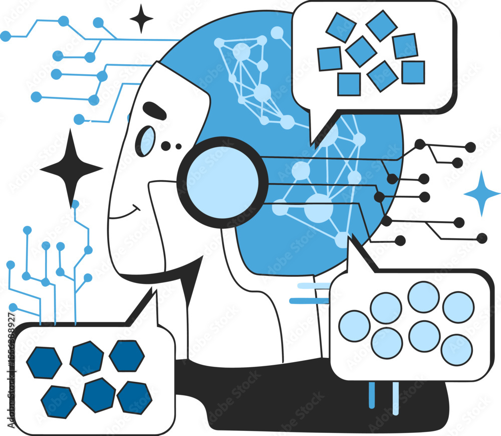 Poster illustration of ai robot artificial intelligence machine learning deep learning neural network techn