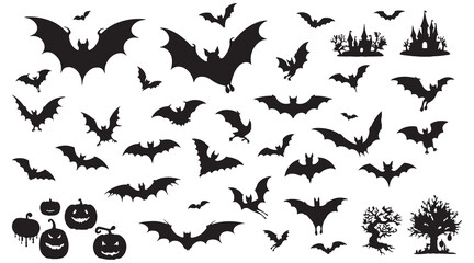 A vector set of flying bird and bat animal silhouettes, perfect for nature and Halloween illustrations