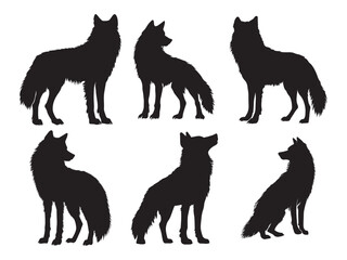 Silhouettes of Wolves in Various Poses