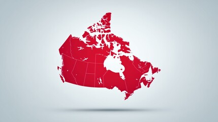 Canada outlined in a striking red silhouette showcasing its unique geography and provinces