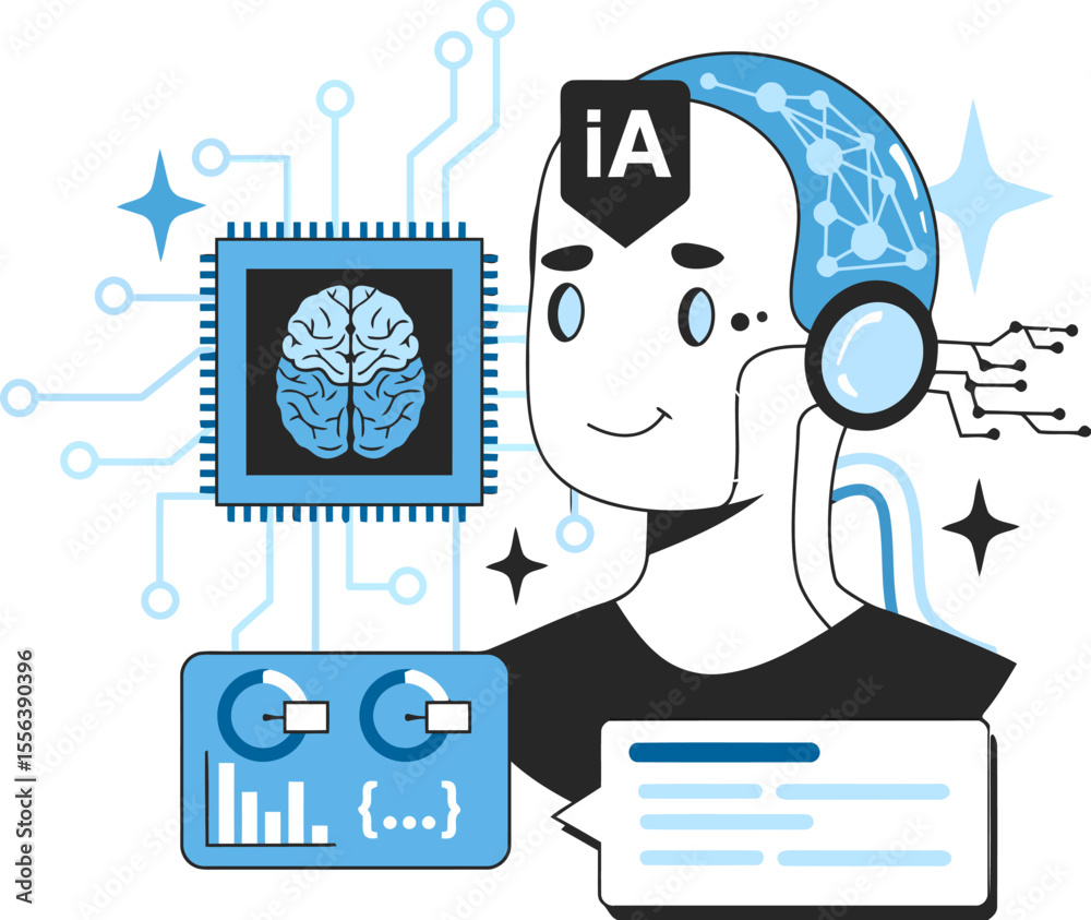 Poster ai robot artificial intelligence machine learning brain technology automation future digital system 