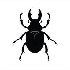 Insect Icon of Rhino Beetle in Black and White