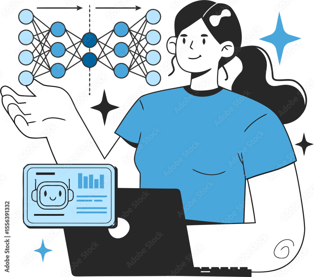 Poster woman ai machine learning data science neural network artificial intelligence technology cloud compu