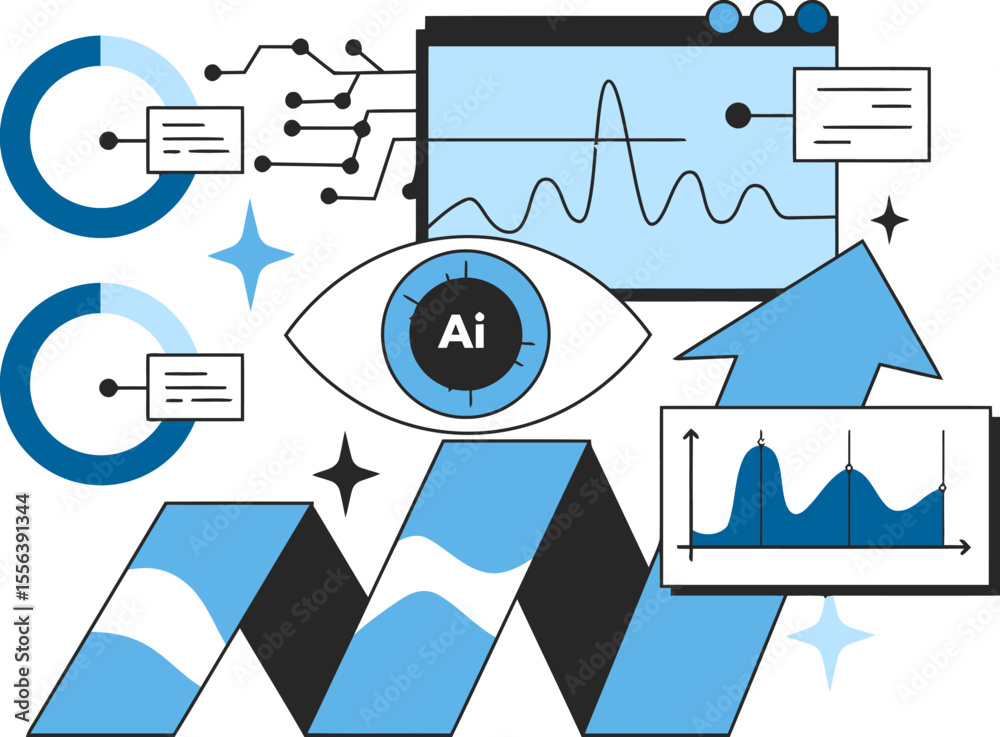 Poster ai artificial intelligence machine learning data analytics charts graphs insights vision future vect