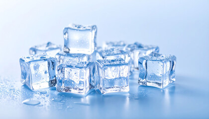 Broken Ice Cubes with Water on Dark Surface