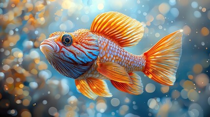 Fototapeta premium Vibrant fish with intricate patterns in a soft focus underwater scene.