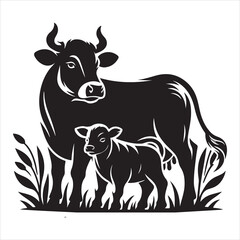 Fototapeta premium Majestic Cow Silhouette - A Symbol of Rural Life , black colour vactor 