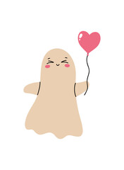 Ghost.Clipart. Happy Halloween hand drawn vector illustration in cartoon flat style