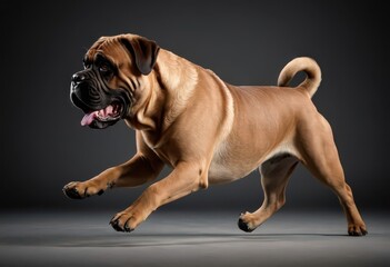 Obraz premium bullmastiff dog isolated on grey neautral studio background, muscular bull, adorable doggy 3