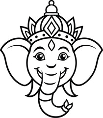 Ganesh God Vector Face Drawing