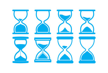 Blue Hourglass Icons Set – Time and Countdown Sand Timer Collection. Victor illustration eps 10