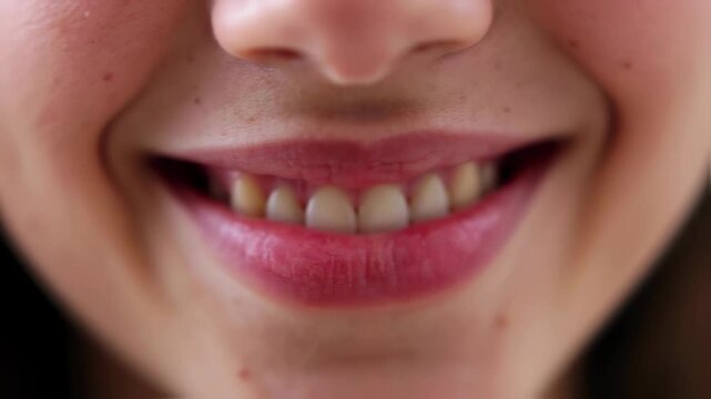 Transition from subtle smile to bright, joyful expression in closeup sequence