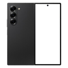 Photo of foldable smartphone similar to android device without background. Crafted black color....