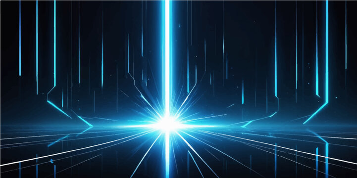 Bright blue laser lines glow with energetic motion across a digital space, creating an abstract technology background