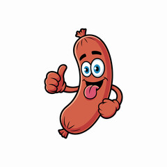 Sausage Character with Positive Gesture: An adorable sausage character, drawn with delightful detail, flashes a cheerful expression and gives a thumbs-up.