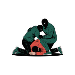 Suspenseful Confrontation: An illustration of figures, conveying intensity, with a focus on interaction and emotion, possibly depicting struggle or conflict