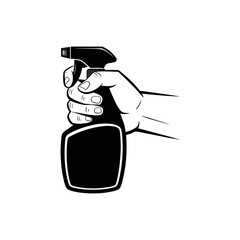 Hand Holding Spray Bottle: A strong hand firmly grips a spray bottle, ready for action. The graphic style evokes a sense of cleanliness and efficiency.