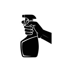 Hand Holding Cleaning Spray Bottle Silhouette: An abstract silhouette illustration of a hand gripping a cleaning spray bottle.