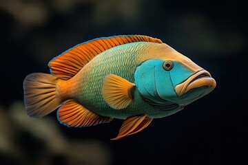 Stunning humphead wrasse showcasing vibrant blue-green body and distinct bulbous forehead in coral reef habitat