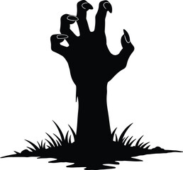 Silhouette of Zombie Hand Rising from the Ground

