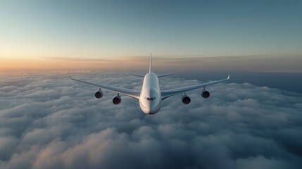 Boeing 747 glides smoothly above clouds, showcasing the beauty of flight in a clear blue sky at high altitude