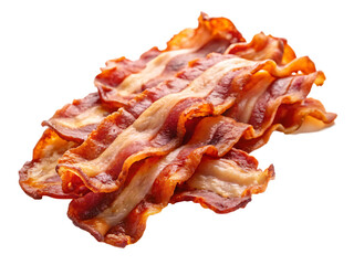 Crispy cooked pork strips with red and white layers isolated on a transparent background bacon, PNG