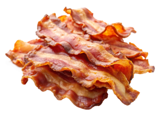 Crispy cooked pork strips with alternating fat and meat layers isolated on a transparent background bacon, PNG