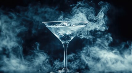 Smoky Cocktail with Ice in Glass for Elegant Drinks, Party, and Bar Atmosphere Concepts.