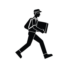 Delivery Person Silhouette Carrying a Package While Walking to Delivery Location